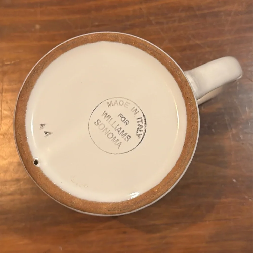 NWOT Vintage Williams Sonoma Blue Green Painted White Mug Cottagecore Made Italy